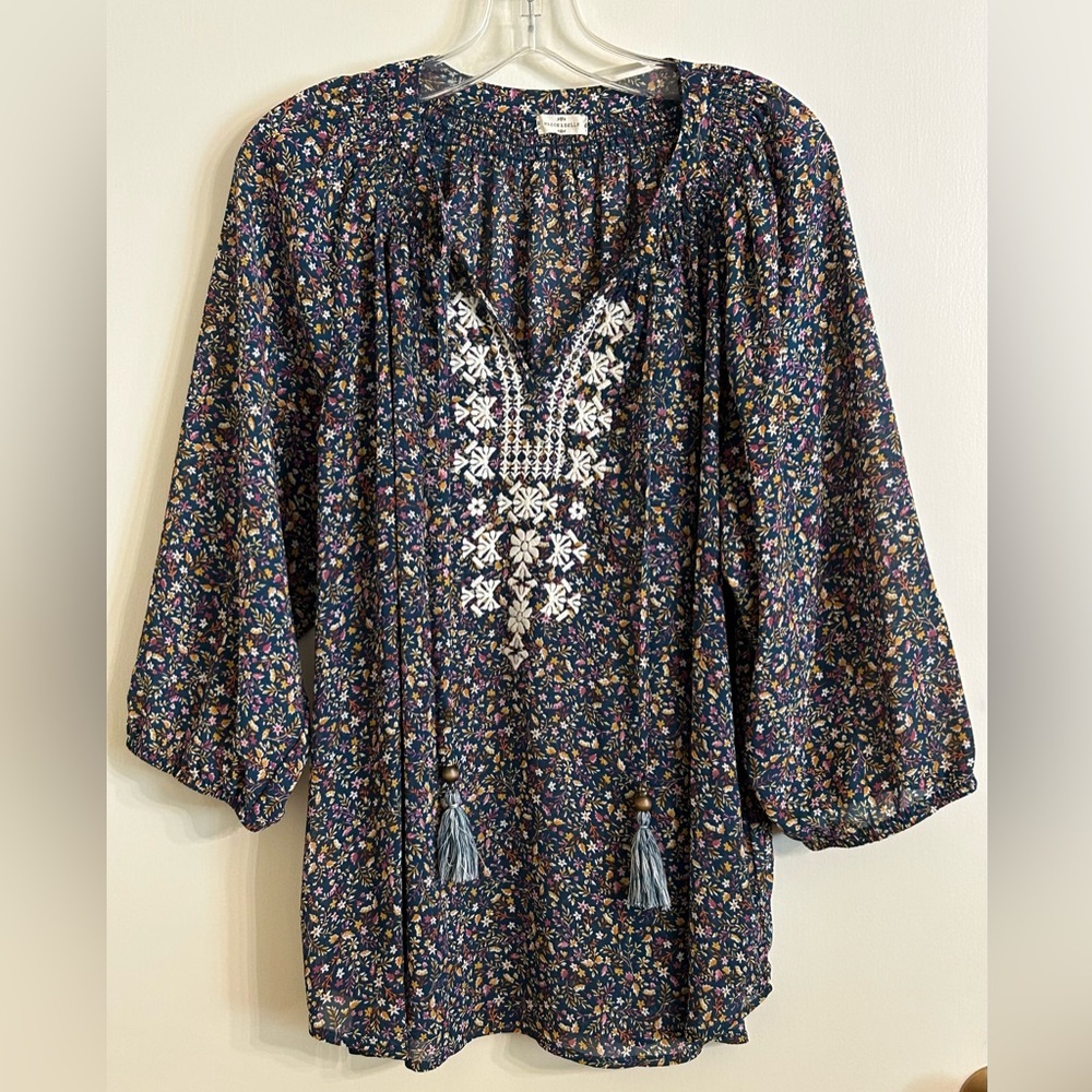 Mason & Belle Floral Embroidered Smocked Blouse